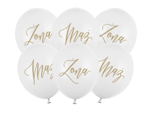 Balony 30cm, Żona, Mąż, Pastel Pure White (1 op. / 6 szt.)