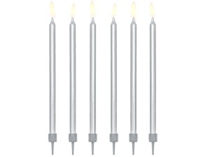 Świeczki urodzinowe gładkie, srebrny, 12,5cm (1 op. / 12 szt.)